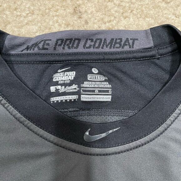 Nike Pro Combat DRI-FIT Ken Griffey Jr Swingman Raglan Large Gray Black Fitted - Picture 4 of 10